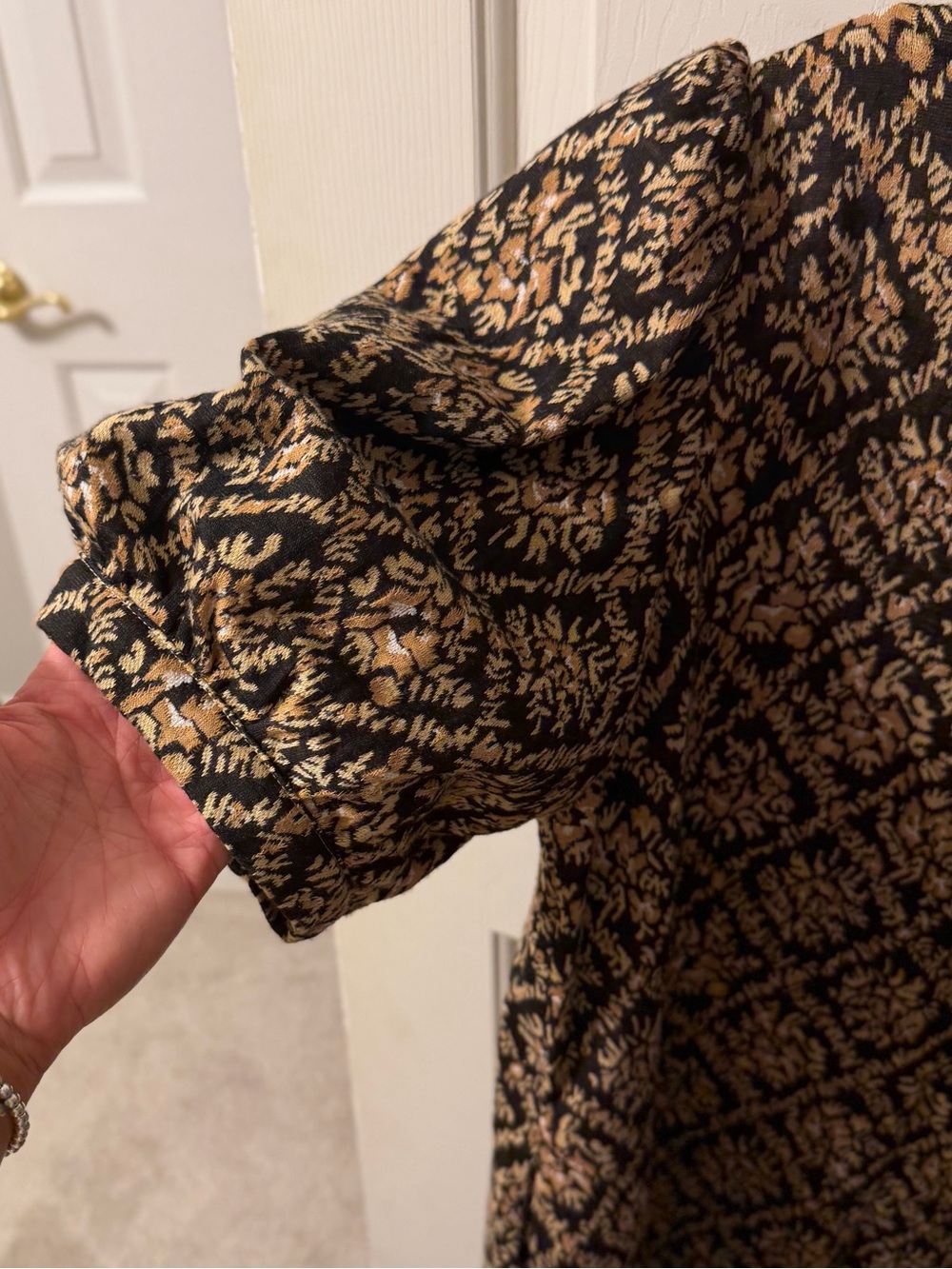 THML Black and Gold Damask Puff-Sleeve Mini Dress - Picture 5 of 5